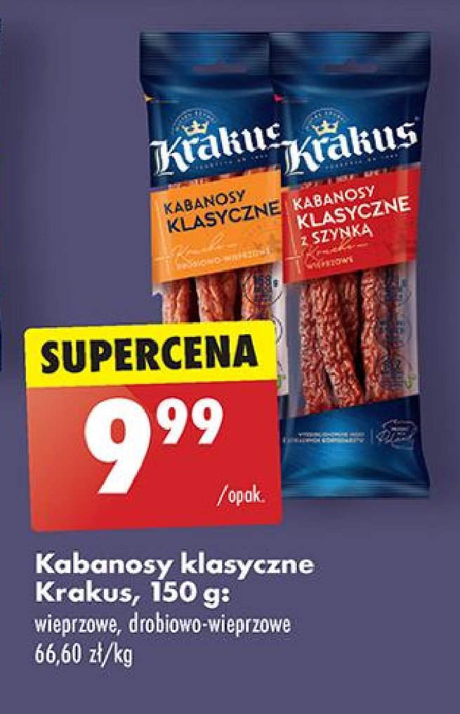 Kabanosy wieprzowo-drobiowe Krakus animex promocja w Biedronka