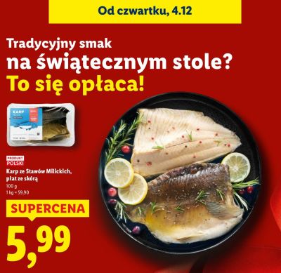 Karp ze Stawów Milickich, płatze skórą promocja w Lidl