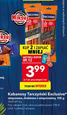 Kabanosy Tarczyński Exclusive wieprzowe, drobiowe z wieprzowiną promocja w LEWIATAN