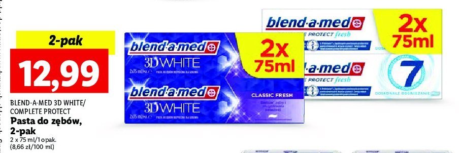 Pasta do zębow Blend-a-med 3d white promocja