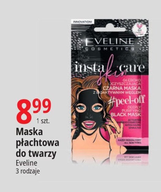 Głęboko oczyszczająca czarna maska z bioaktywnym węglem peel-off Eveline insta skin care promocja