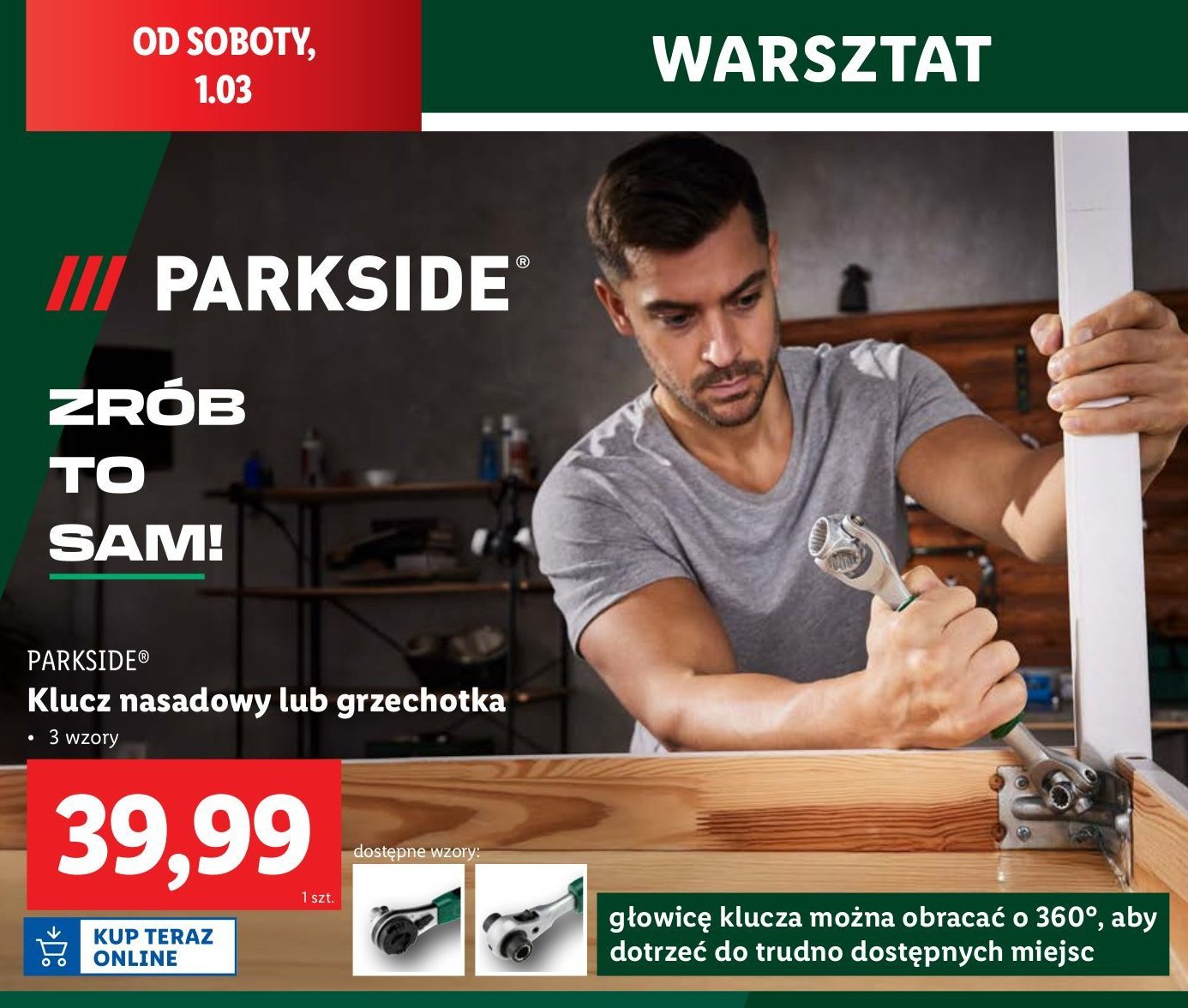 Klucz nasadowy z grzechotką 8w1 Parkside promocja w Lidl