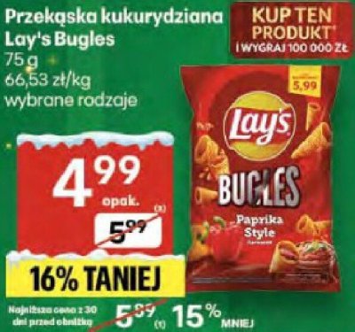 Przekąska kukurydziana Lay's Bugles promocja w Delikatesy Centrum