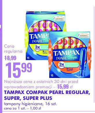 Tampony regular Tampax compak pearl promocja w Super-Pharm
