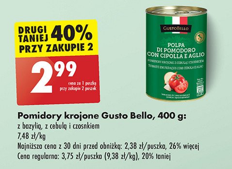 Pomidory krojone z cebulą i czosnkiem Gustobello promocja