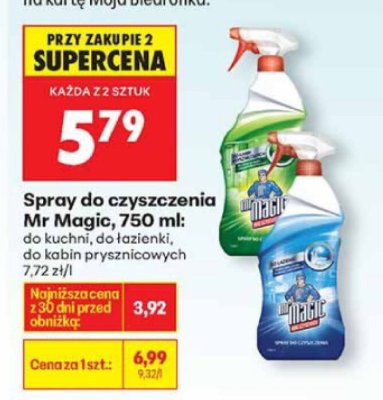 Spray do czyszczenia Mr Magic, 750 ml, różne rodzaje do kuchni, do łazienek, do kabin prysznicowych promocja w Biedronka