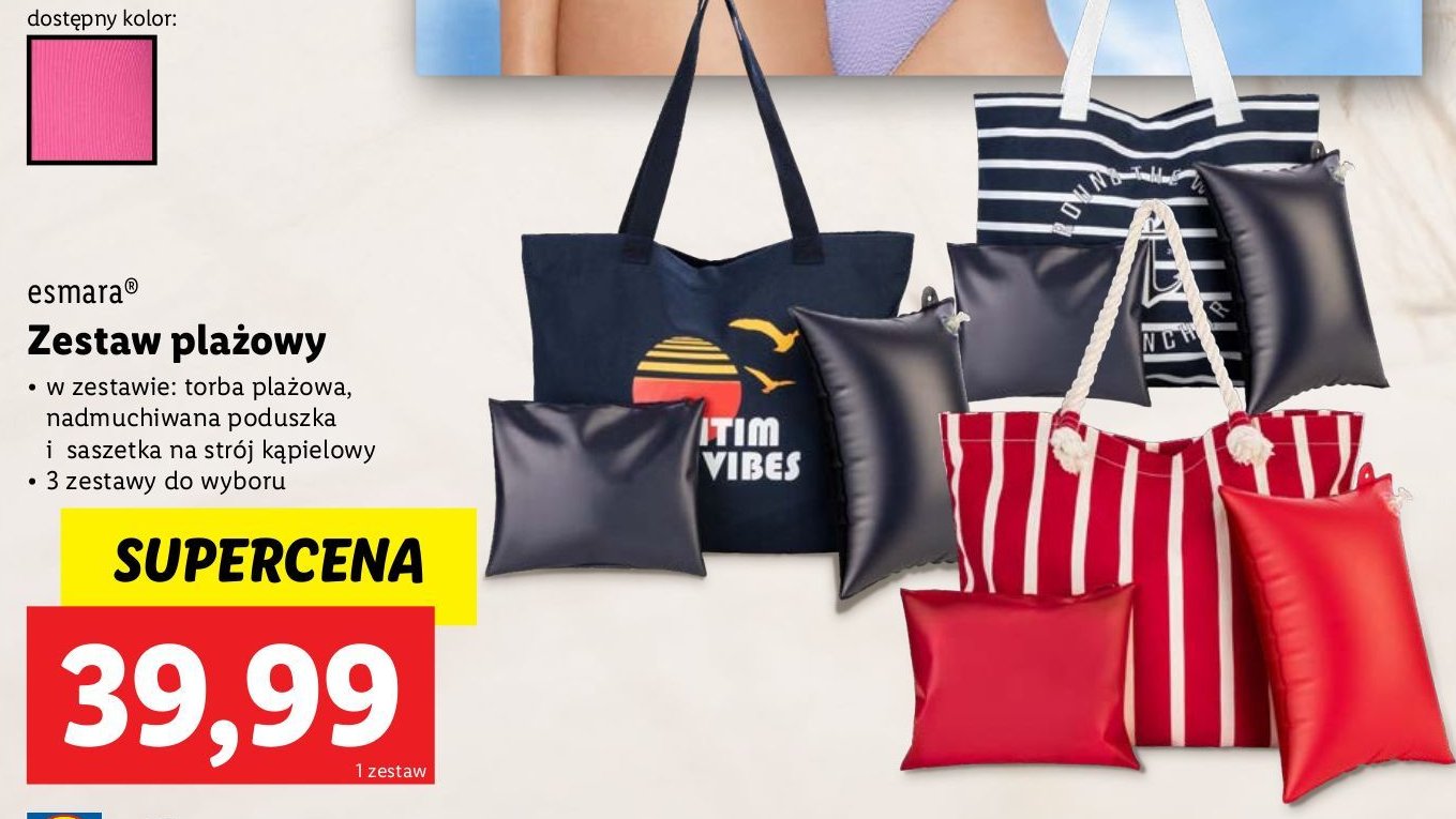 Torba plażowa + poduszka + saszetka na stój kąpielowy Esmara promocja