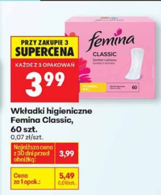 Wkładki higieniczne Classic, 60 szt. promocja w Biedronka