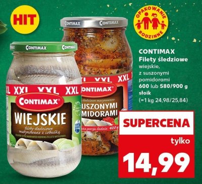 Filety śledziowe CONTIMAX wiejskie z suszonymi pomidorami 600 lub 580/900 g śledź promocja w Kaufland