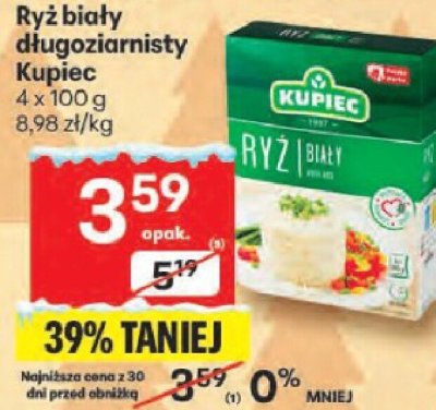 Ryż biały długoziarnisty Kupiec promocja w Delikatesy Centrum