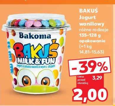 Jogurt waniliowy z dra偶ami Bakoma baku艣 milk & fun promocja