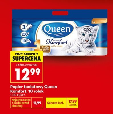 Papier toaletowy Queen Komfort, 10 rolek promocja w Biedronka