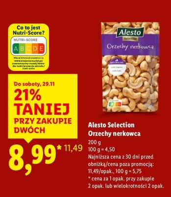 Alesto Selection Orzechy nerkowca 200 g promocja w Lidl