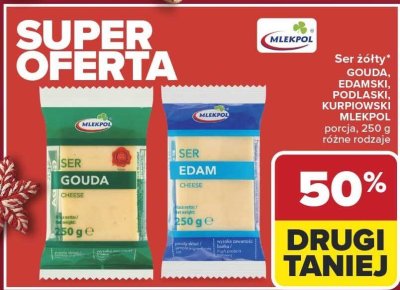 Ser żółty MLEKPOL Gouda, Edamski, Podlaski, Kurfirowski 250g promocja w Carrefour