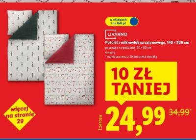 Pościel z mikrowłókna satynowego LIVARNO 140 x 200 cm promocja w Lidl