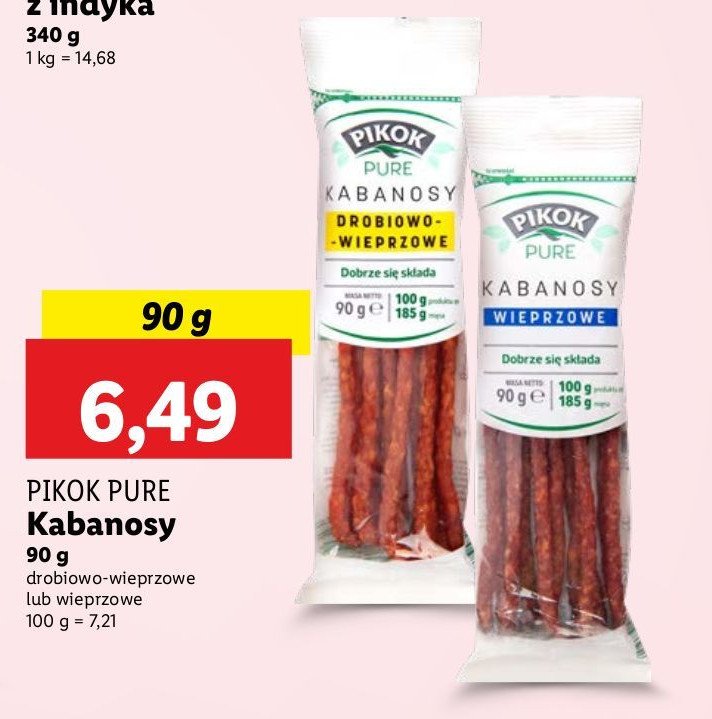 Kabanosy wieprzowe Pikok pure promocja w Lidl