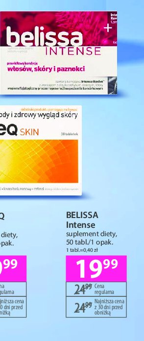 Tabletki wzmacniające włosy skórę i paznokcie Belissa intense promocja