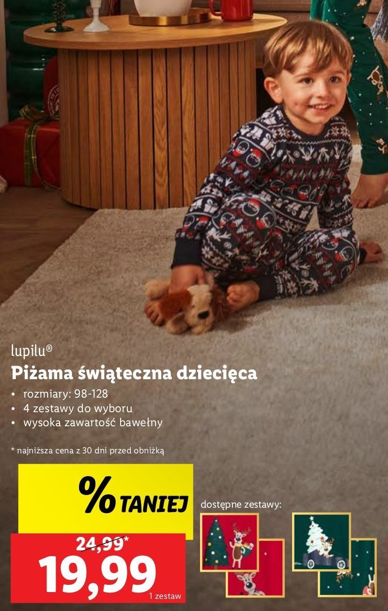 Piżama świąteczna dziecięca 98-128 Lupilu promocja w Lidl