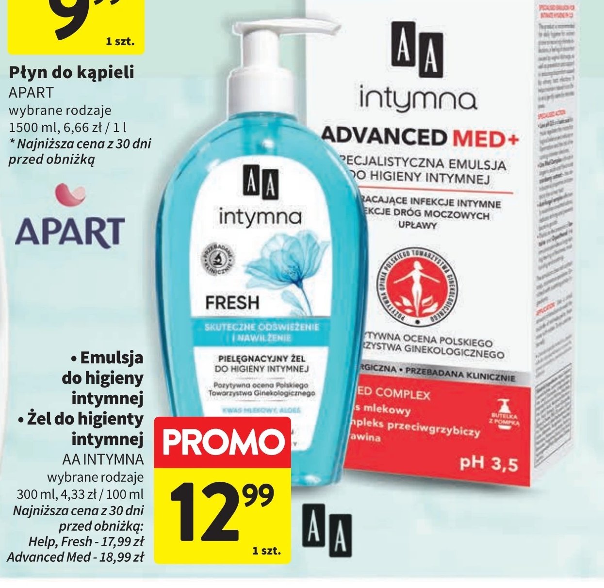 Advanced med+, specjalistyczna emulsja do higieny intymnej nawracające infekcje intymne infekcje dróg moczowych upławy ph 3.5 Aa intymna promocja w Intermarche