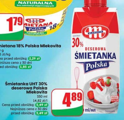 Śmietana 18% Polska Mlekovita promocja w Dino