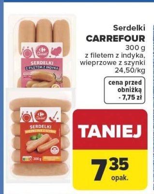 Serdelki CARREFOUR 300g z filetem z indyka, wieprzowe z szynki promocja w Carrefour