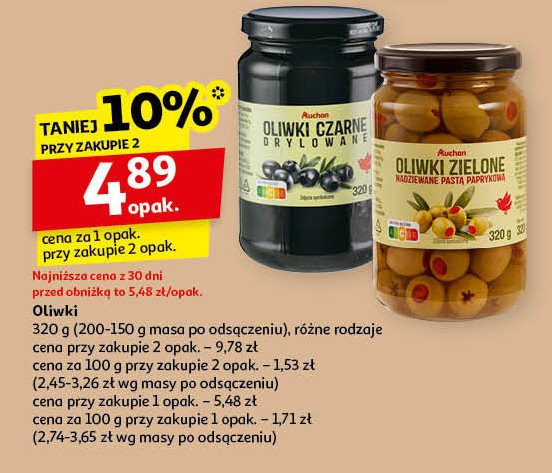 Oliwki zielone nadziewane pastą paprykową Auchan promocja w Auchan