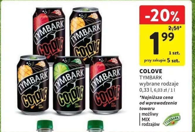 Napój cola + wiśnia Tymbark colove promocja w Intermarche