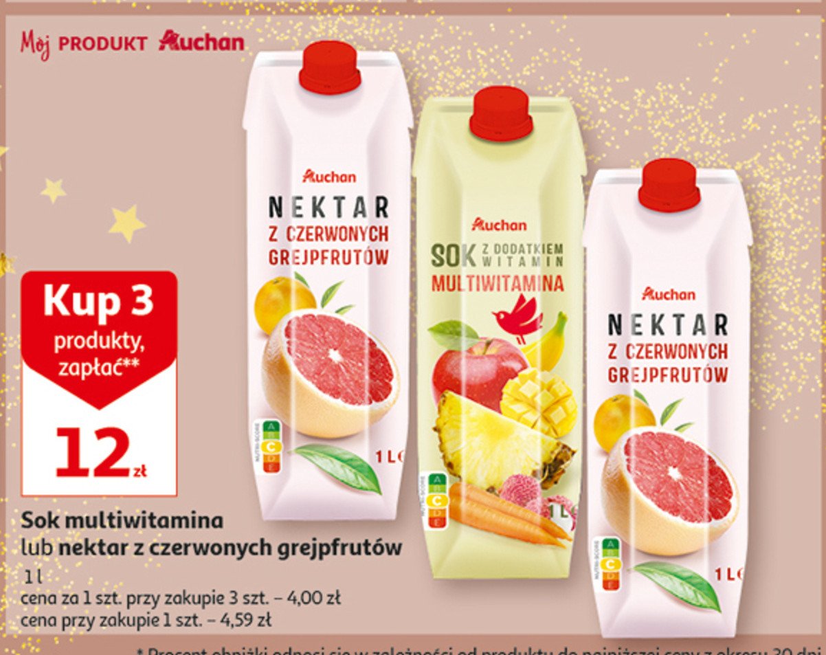 Nektar z czerwonych grejpfrut贸w Auchan r贸偶norodne (logo czerwone) promocja