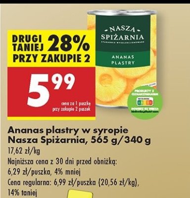 Ananas w lekkim syropie w plastrach Nasza spiżarnia promocja