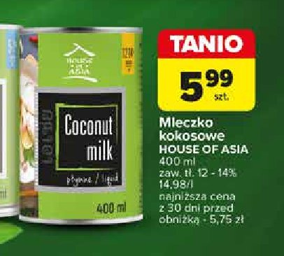 Mleczko kokosowe 12-14% House of asia promocja w Carrefour