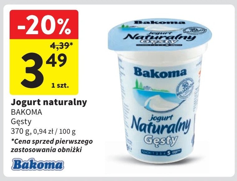 Jogurt naturalny łagodny smak Bakoma naturalny promocja