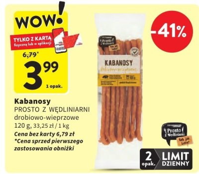 Kabanosy PROSTO Z WĘDZLINARNI drobiowo-wieprzowe promocja w Intermarche