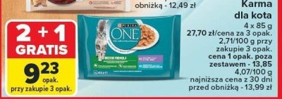 Karma mokra dla kota 4x85 g, różne rodzaje 2+1 GRATIS Purina One promocja w Carrefour