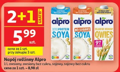 Napój roślinny Alpro 1 l, owsiany, owsiany bez cukru, sojowy, sojowy bez cukru promocja w Auchan