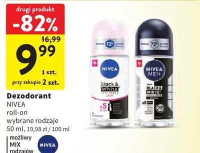 Dezodorant NIVEA roll-on wybrane rodzaje promocja w Intermarche