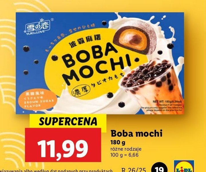 Ciastka ryżowe boba mochi brązowy cukier Yuki & love promocja w Lidl