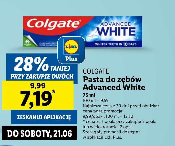 Pasta do zębów Colgate advanced white promocja w Lidl