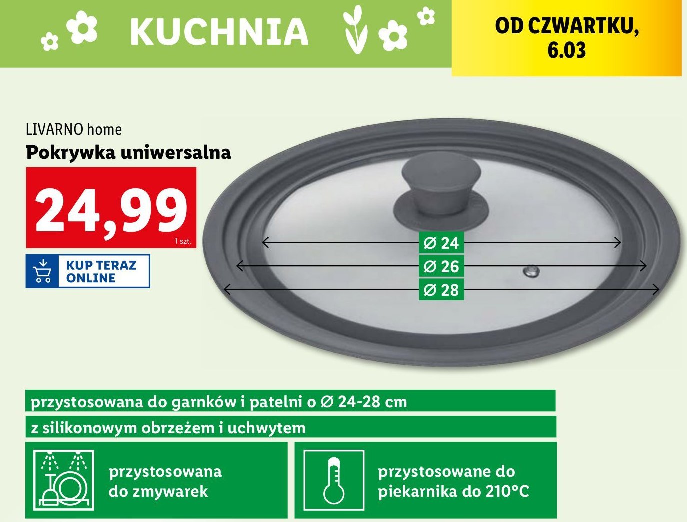 Pokrywka uniwersalna 24-28 cm LIVARNO HOME promocja