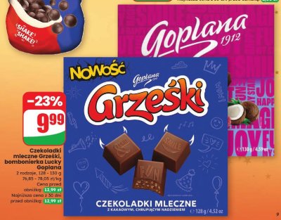 Czekoladki mleczne Grzeski, bombonierka Lucky Goplana 2 rodzaje promocja w Dino