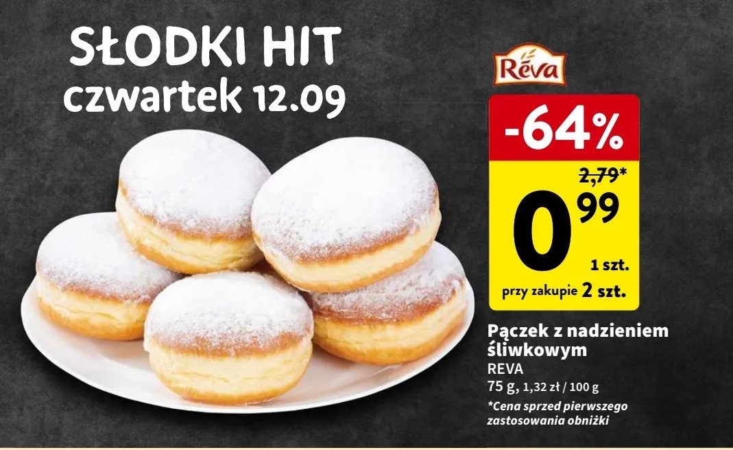 Pączek z nadzieniem śliwkowym Reva promocja w Intermarche