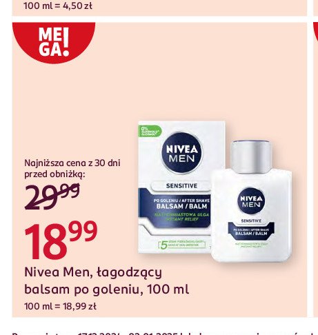 Balsam po goleniu łagodzący Nivea men sensitive promocja w Rossmann