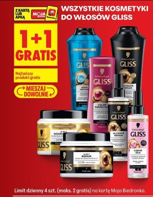 Wszystkie kosmetyki do włosów Gliss 1+1 GRATIS promocja w Biedronka