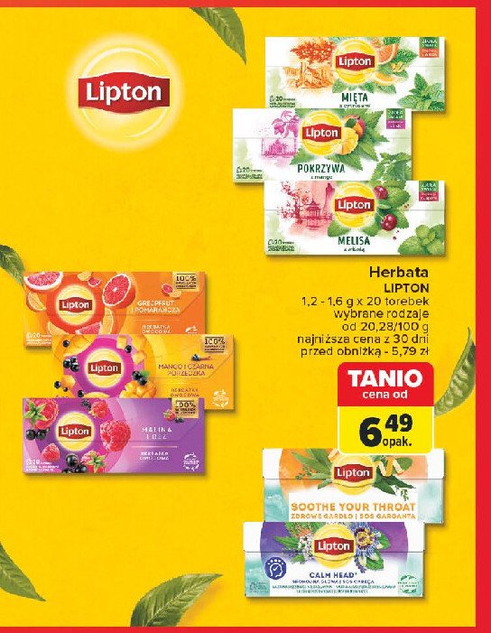 Herbatka zio艂owa Lipton soothe your throat promocja