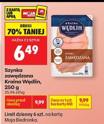 Szynka zawędzana Kraina Wędlin, 250 g promocja w Biedronka