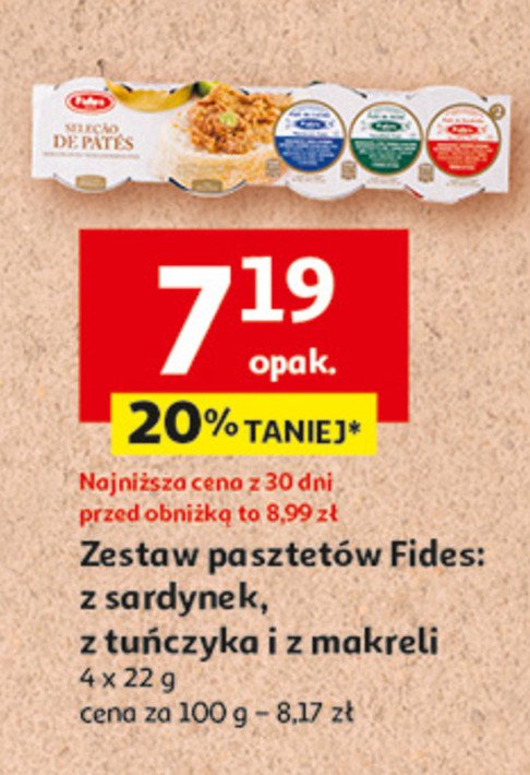 Pasty rybne sardynka + makrela + tuńczyk Fides promocja w Auchan