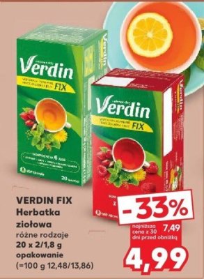 Herbatka ziołowa VERDIN FIX różne rodzaje promocja w Kaufland