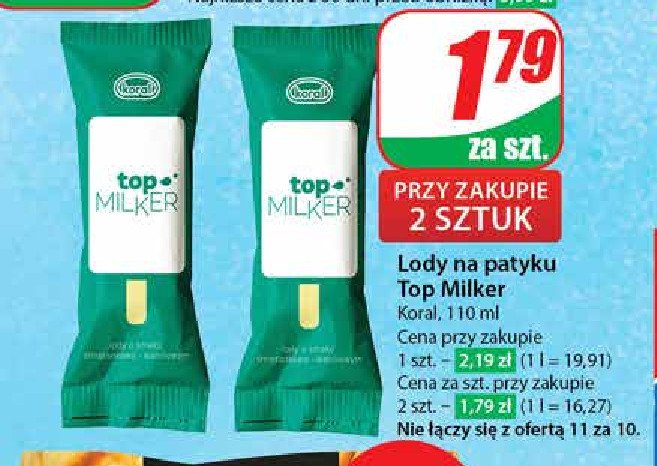 Lody śmietankowo-waniliowe Koral top milker promocja w Dino