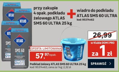 Podkład żelowy ATLAS SMS 60 ULTRA 25 kg + wiadro do podkładu ATLAS SMS 60 ULTRA promocja w Leroy Merlin