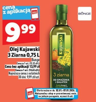 Olej Kujawski 3 Ziarna 0,75 l promocja w TOPAZ