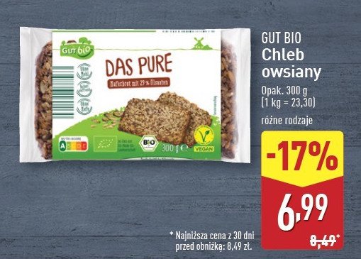 Chleb owsiany z ziarnami Gut bio promocja w Aldi